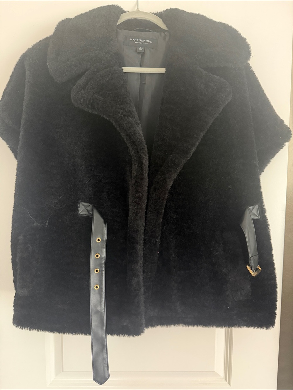 Marc New York Black Faux Shearling Belted Jacket
